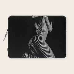 0721s-MM BW Fine Art Nude Tiger Striped Woman on Her Knees Laptop Sleeve