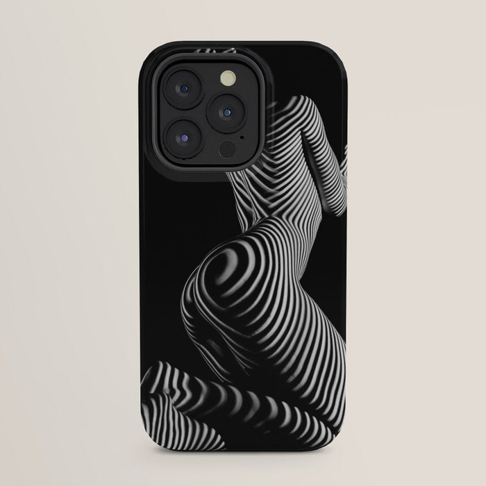 0721s-MM BW Fine Art Nude Tiger Striped Woman on Her Knees iPhone Case