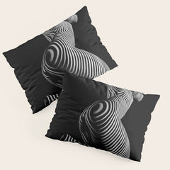0721s-MM BW Fine Art Nude Tiger Striped Woman on Her Knees Pillow Sham