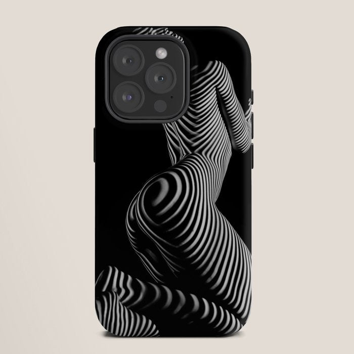 0721s-MM BW Fine Art Nude Tiger Striped Woman on Her Knees iPhone Case