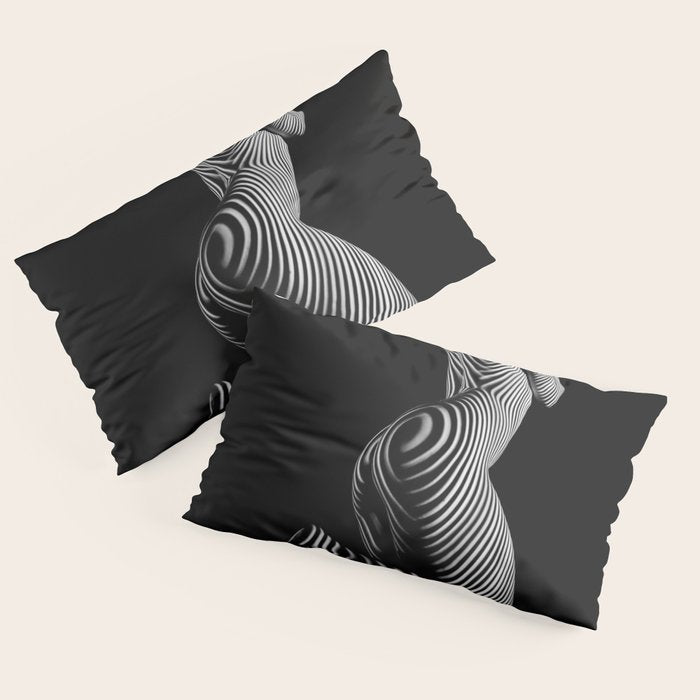 0721s-MM BW Fine Art Nude Tiger Striped Woman on Her Knees Pillow Sham