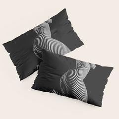 0721s-MM BW Fine Art Nude Tiger Striped Woman on Her Knees Pillow Sham
