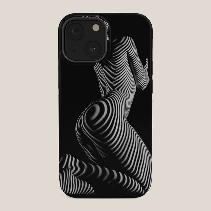 0721s-MM BW Fine Art Nude Tiger Striped Woman on Her Knees iPhone Case