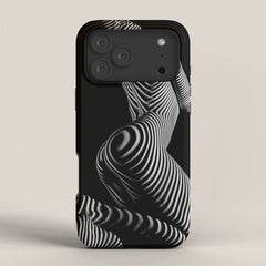 0721s-MM BW Fine Art Nude Tiger Striped Woman on Her Knees iPhone Case