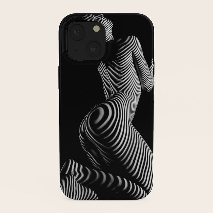 0721s-MM BW Fine Art Nude Tiger Striped Woman on Her Knees iPhone Case