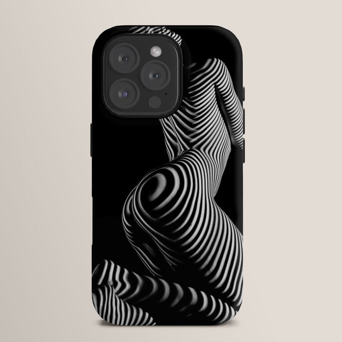 0721s-MM BW Fine Art Nude Tiger Striped Woman on Her Knees iPhone Case