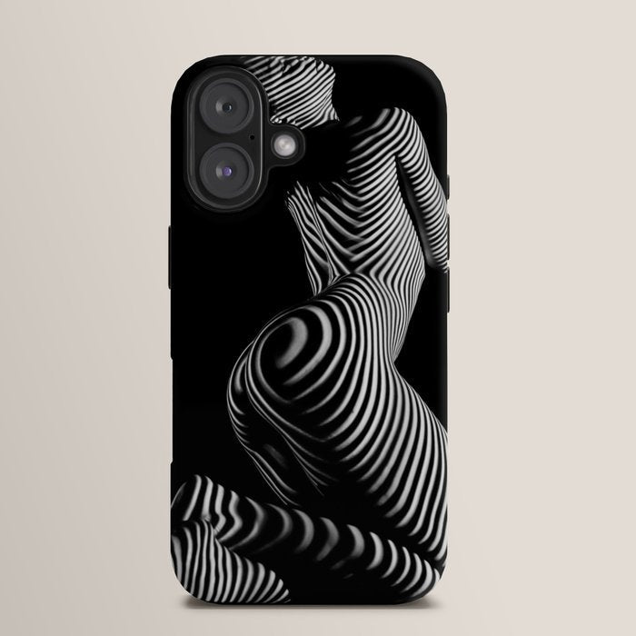 0721s-MM BW Fine Art Nude Tiger Striped Woman on Her Knees iPhone Case