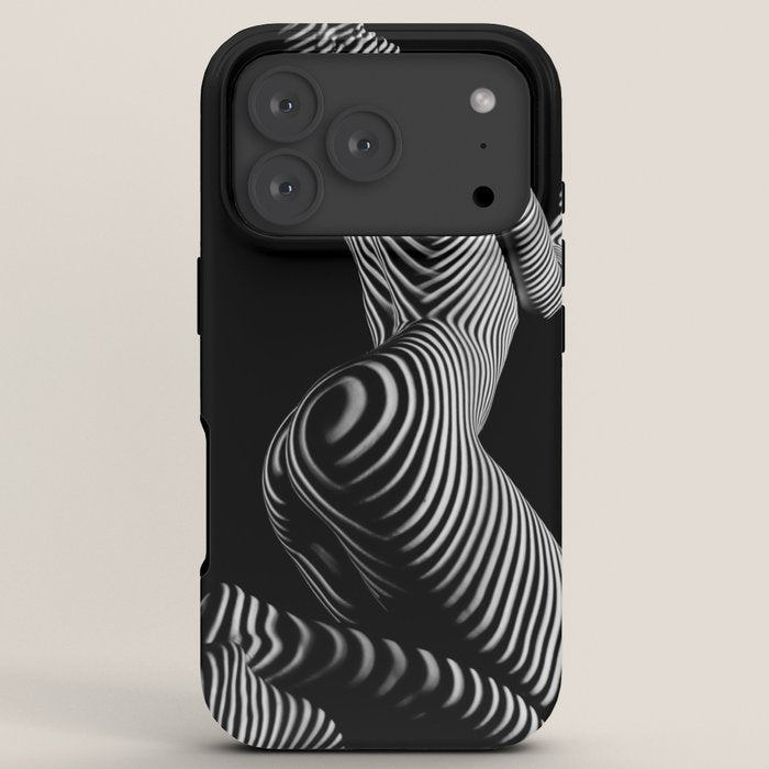 0721s-MM BW Fine Art Nude Tiger Striped Woman on Her Knees iPhone Case
