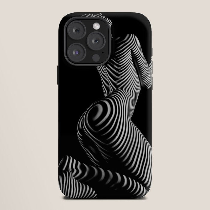 0721s-MM BW Fine Art Nude Tiger Striped Woman on Her Knees iPhone Case