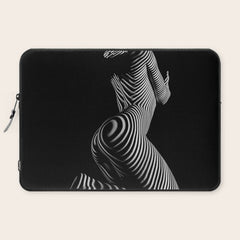0721s-MM BW Fine Art Nude Tiger Striped Woman on Her Knees Laptop Sleeve