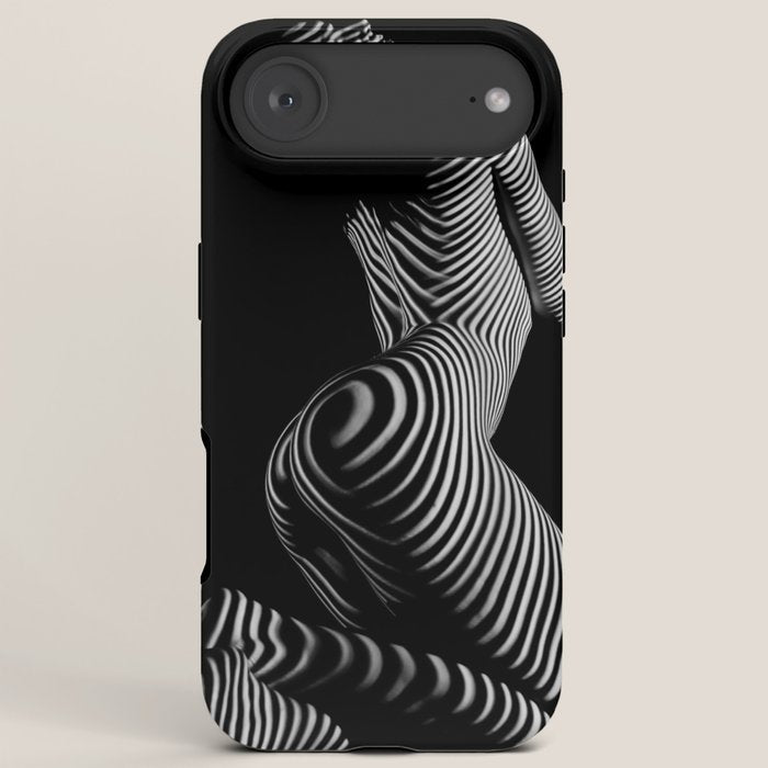 0721s-MM BW Fine Art Nude Tiger Striped Woman on Her Knees iPhone Case
