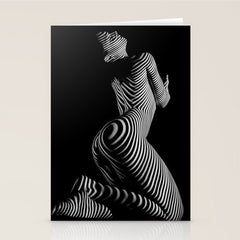 0721s-MM BW Fine Art Nude Tiger Striped Woman on Her Knees Stationery Card