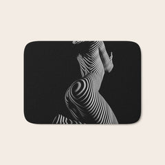 0721s-MM BW Fine Art Nude Tiger Striped Woman on Her Knees Bath Mat