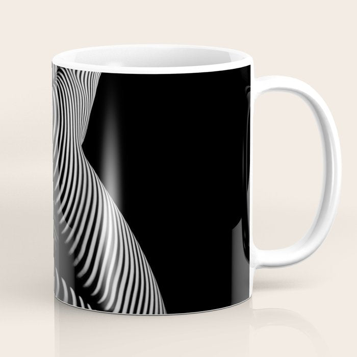 0721s-MM BW Fine Art Nude Tiger Striped Woman on Her Knees Coffee Mug