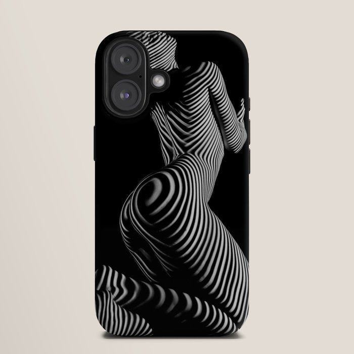 0721s-MM BW Fine Art Nude Tiger Striped Woman on Her Knees iPhone Case