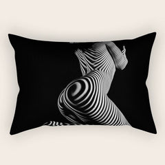 0721s-MM BW Fine Art Nude Tiger Striped Woman on Her Knees Rectangular Pillow
