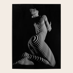 0721s-MM BW Fine Art Nude Tiger Striped Woman on Her Knees Poster