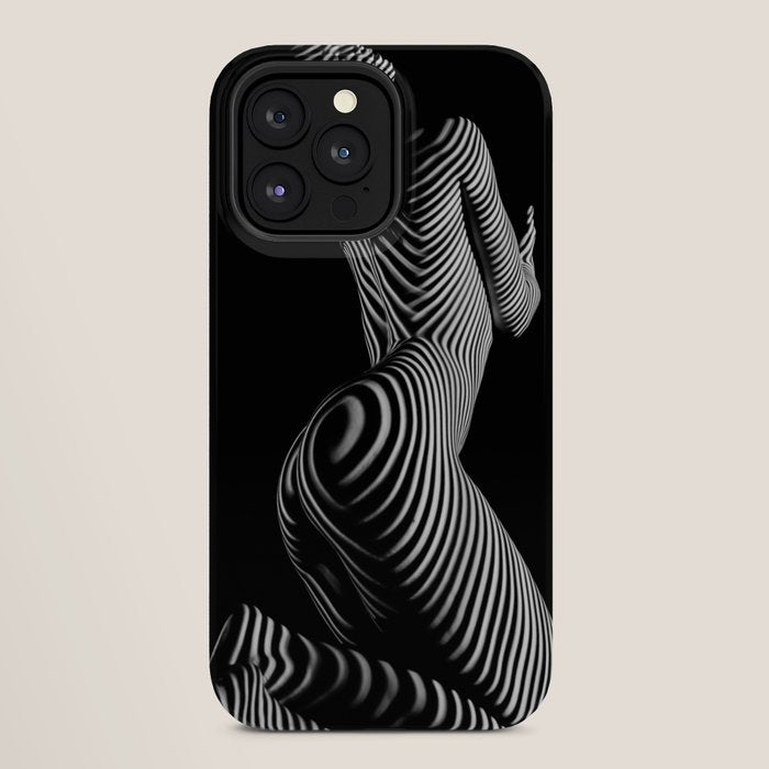 0721s-MM BW Fine Art Nude Tiger Striped Woman on Her Knees iPhone Case