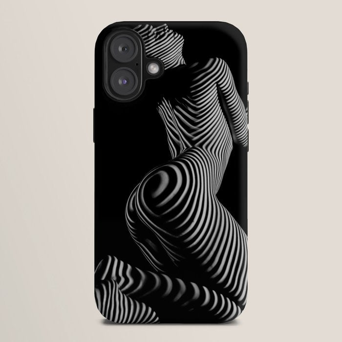 0721s-MM BW Fine Art Nude Tiger Striped Woman on Her Knees iPhone Case