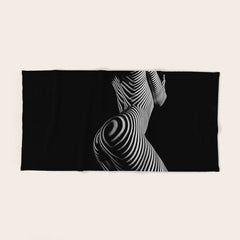 0721s-MM BW Fine Art Nude Tiger Striped Woman on Her Knees Bath Towel
