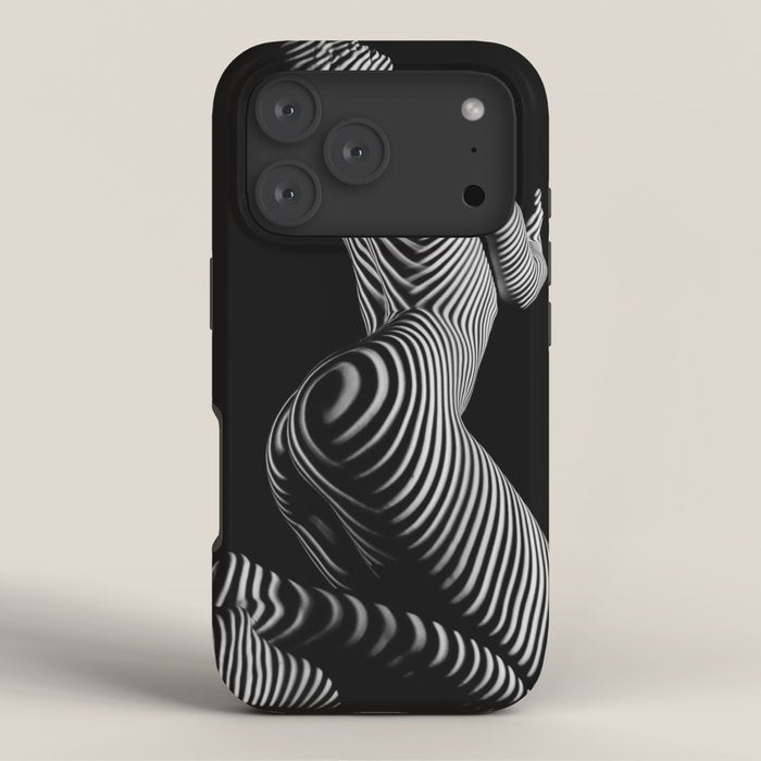 0721s-MM BW Fine Art Nude Tiger Striped Woman on Her Knees iPhone Case