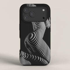 0721s-MM BW Fine Art Nude Tiger Striped Woman on Her Knees iPhone Case
