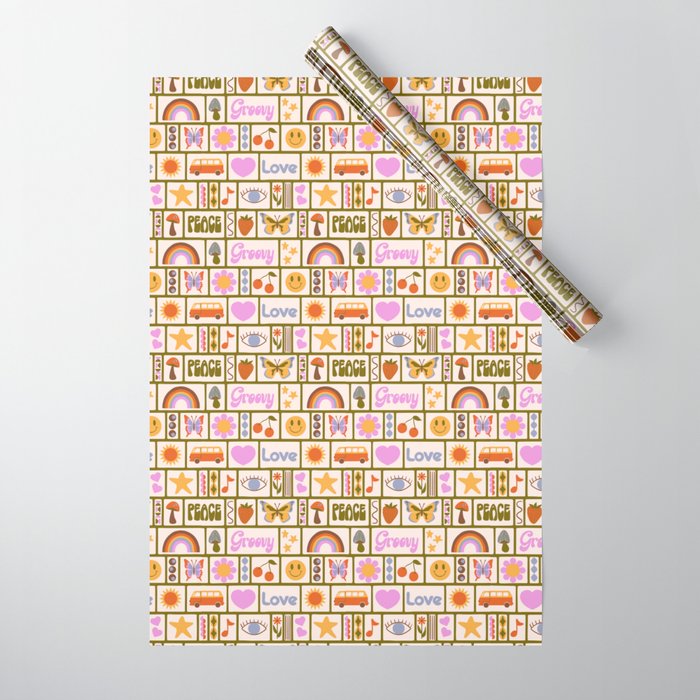 1970s Retro Pop Culture Icons Wrapping Paper