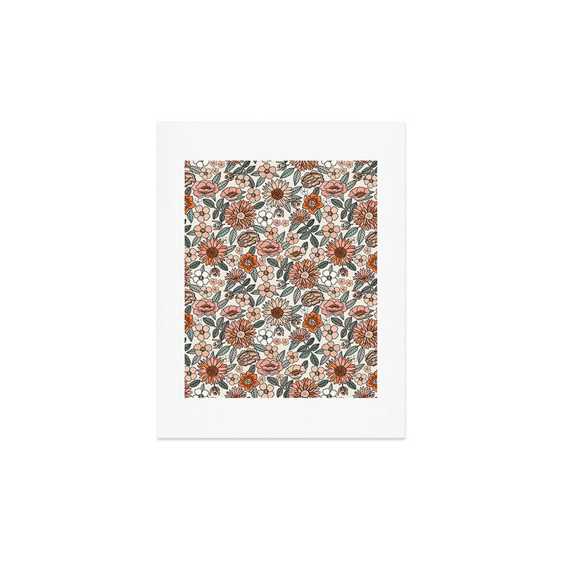 70s flowers - 70s, retro, spring, floral, florals, floral pattern, retro flowers, boho, hippie, earthy, muted Art Print