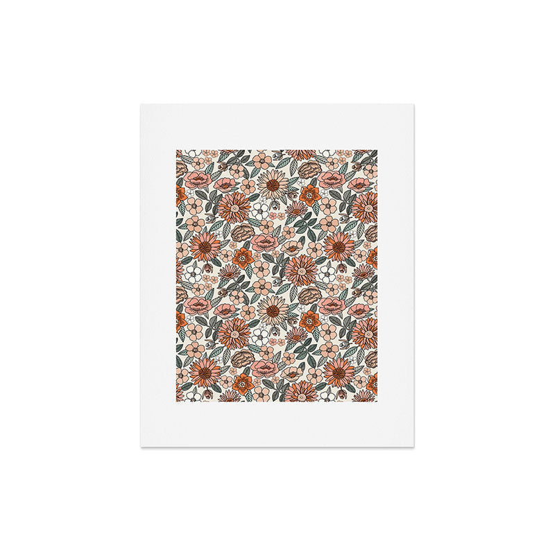 70s flowers - 70s, retro, spring, floral, florals, floral pattern, retro flowers, boho, hippie, earthy, muted Art Print