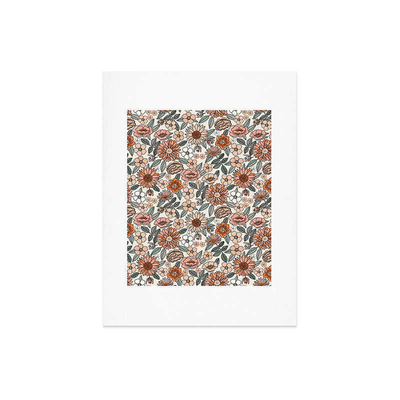 70s flowers - 70s, retro, spring, floral, florals, floral pattern, retro flowers, boho, hippie, earthy, muted Art Print