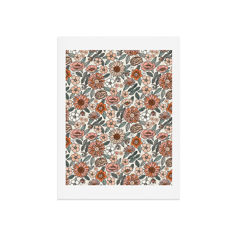 70s flowers - 70s, retro, spring, floral, florals, floral pattern, retro flowers, boho, hippie, earthy, muted Art Print
