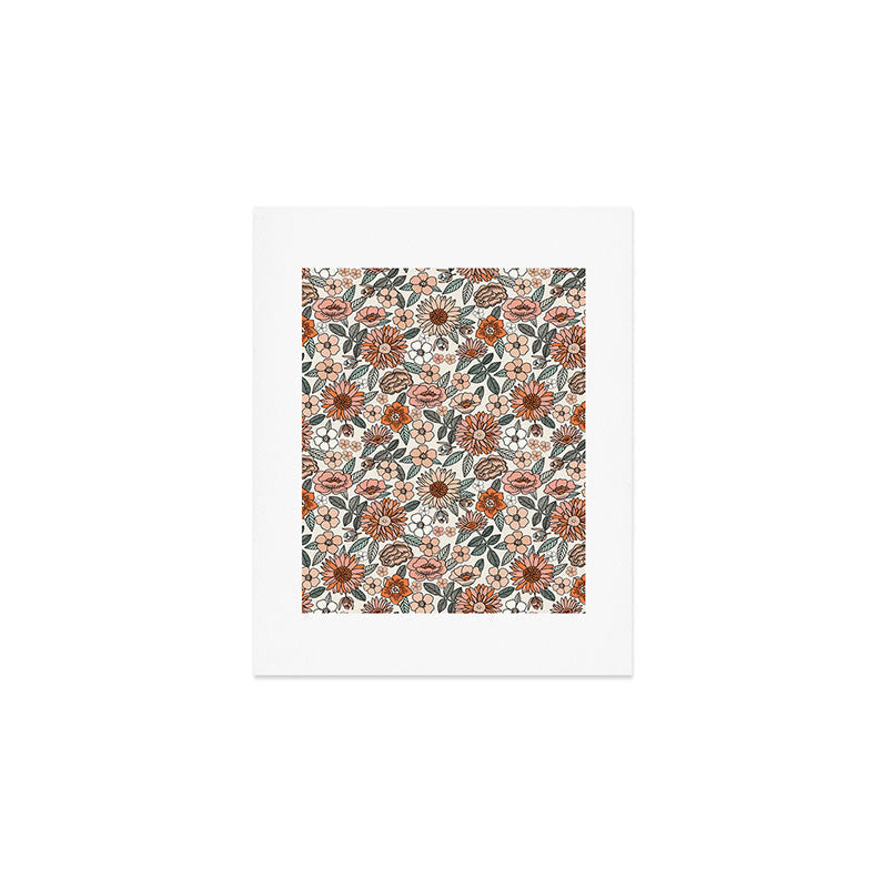 70s flowers - 70s, retro, spring, floral, florals, floral pattern, retro flowers, boho, hippie, earthy, muted Art Print