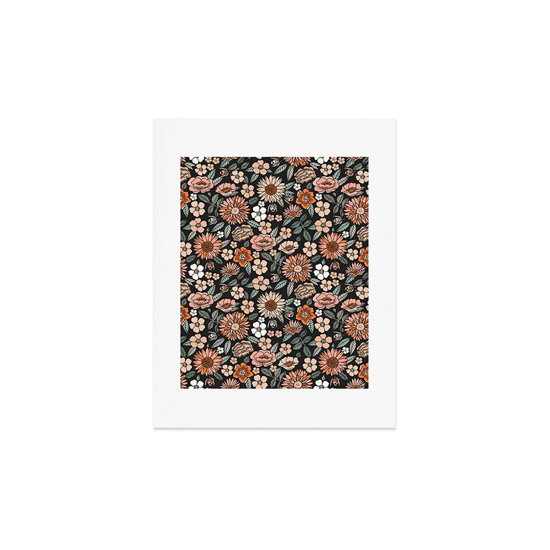 70s flowers - 70s, retro, spring, floral, florals, floral pattern, retro flowers, boho, hippie, earthy, muted Art Print