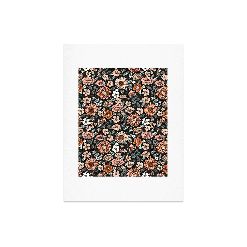 70s flowers - 70s, retro, spring, floral, florals, floral pattern, retro flowers, boho, hippie, earthy, muted Art Print