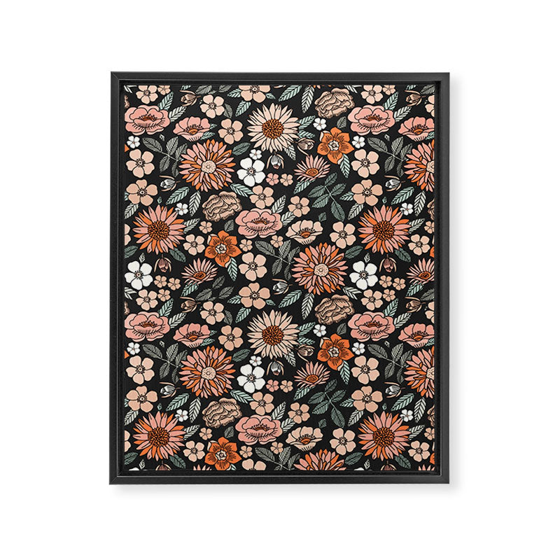 70s flowers - 70s, retro, spring, floral, florals, floral pattern, retro flowers, boho, hippie, earthy, muted Framed Canvas Print
