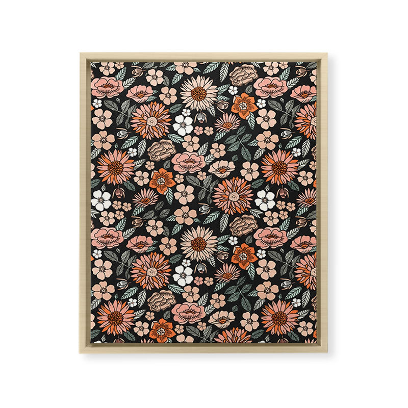 70s flowers - 70s, retro, spring, floral, florals, floral pattern, retro flowers, boho, hippie, earthy, muted Framed Canvas Print