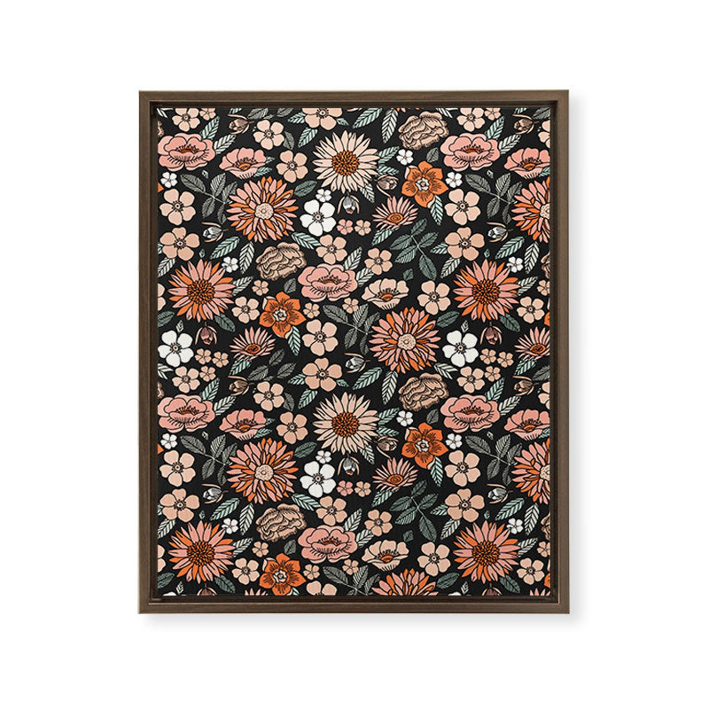 70s flowers - 70s, retro, spring, floral, florals, floral pattern, retro flowers, boho, hippie, earthy, muted Framed Canvas Print