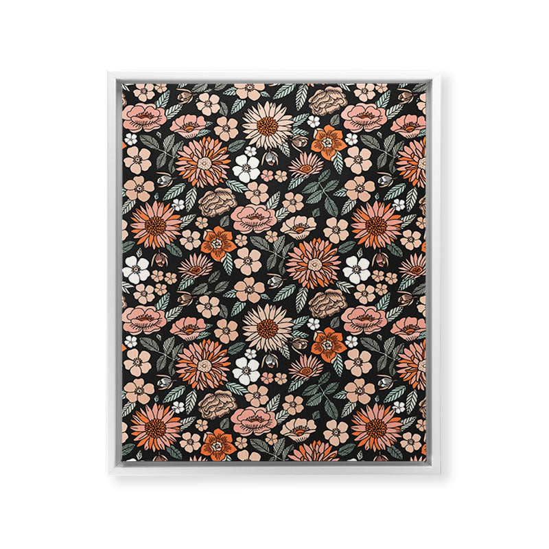 70s flowers - 70s, retro, spring, floral, florals, floral pattern, retro flowers, boho, hippie, earthy, muted Framed Canvas Print
