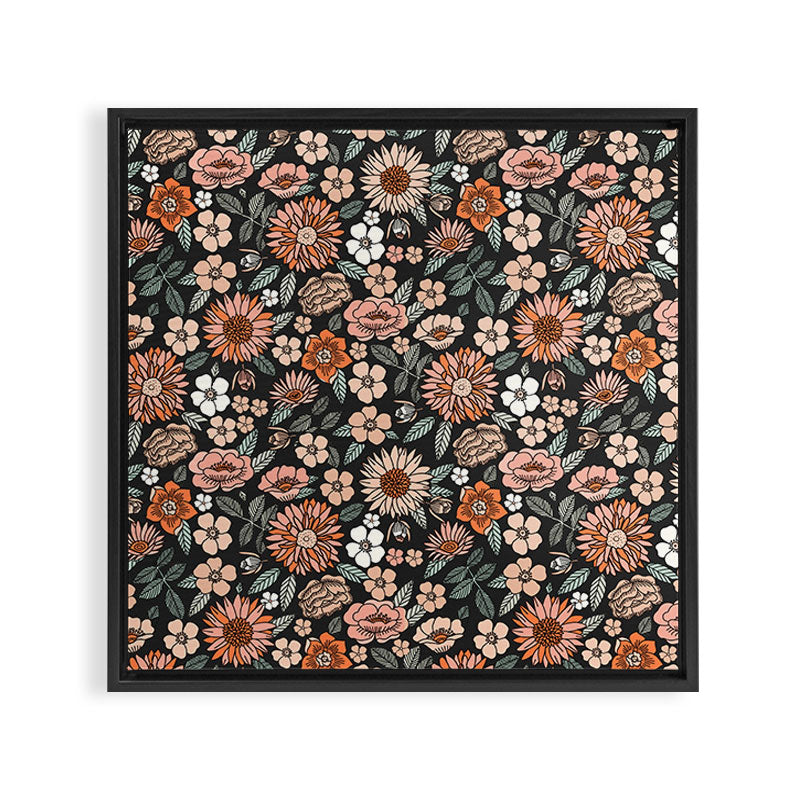 70s flowers - 70s, retro, spring, floral, florals, floral pattern, retro flowers, boho, hippie, earthy, muted Framed Canvas Print