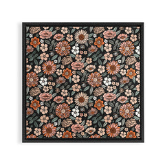 70s flowers - 70s, retro, spring, floral, florals, floral pattern, retro flowers, boho, hippie, earthy, muted Framed Canvas Print