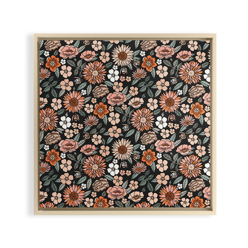 70s flowers - 70s, retro, spring, floral, florals, floral pattern, retro flowers, boho, hippie, earthy, muted Framed Canvas Print