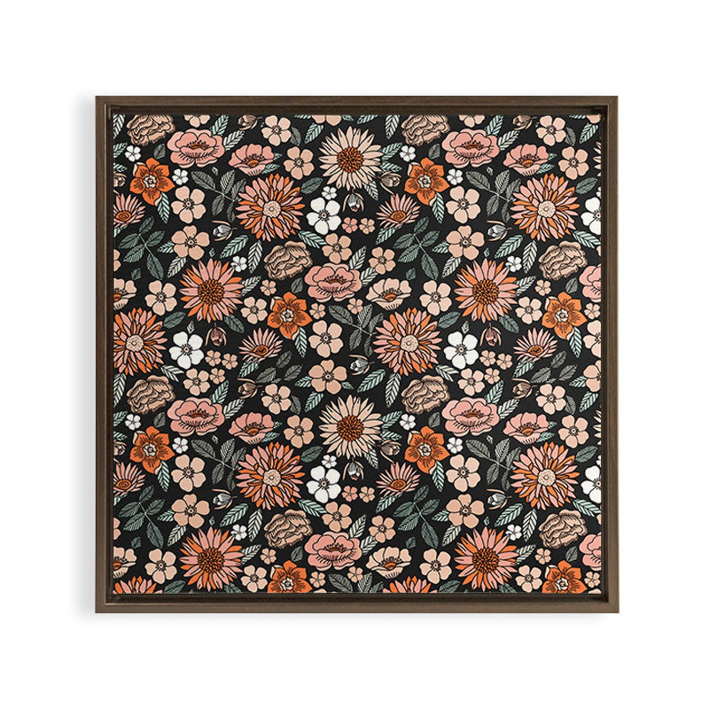 70s flowers - 70s, retro, spring, floral, florals, floral pattern, retro flowers, boho, hippie, earthy, muted Framed Canvas Print