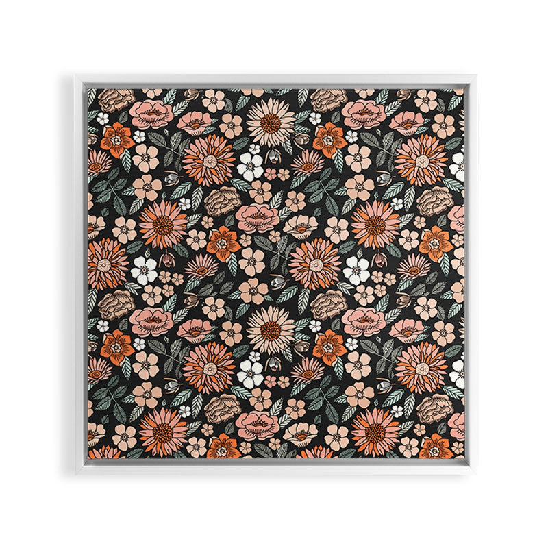 70s flowers - 70s, retro, spring, floral, florals, floral pattern, retro flowers, boho, hippie, earthy, muted Framed Canvas Print