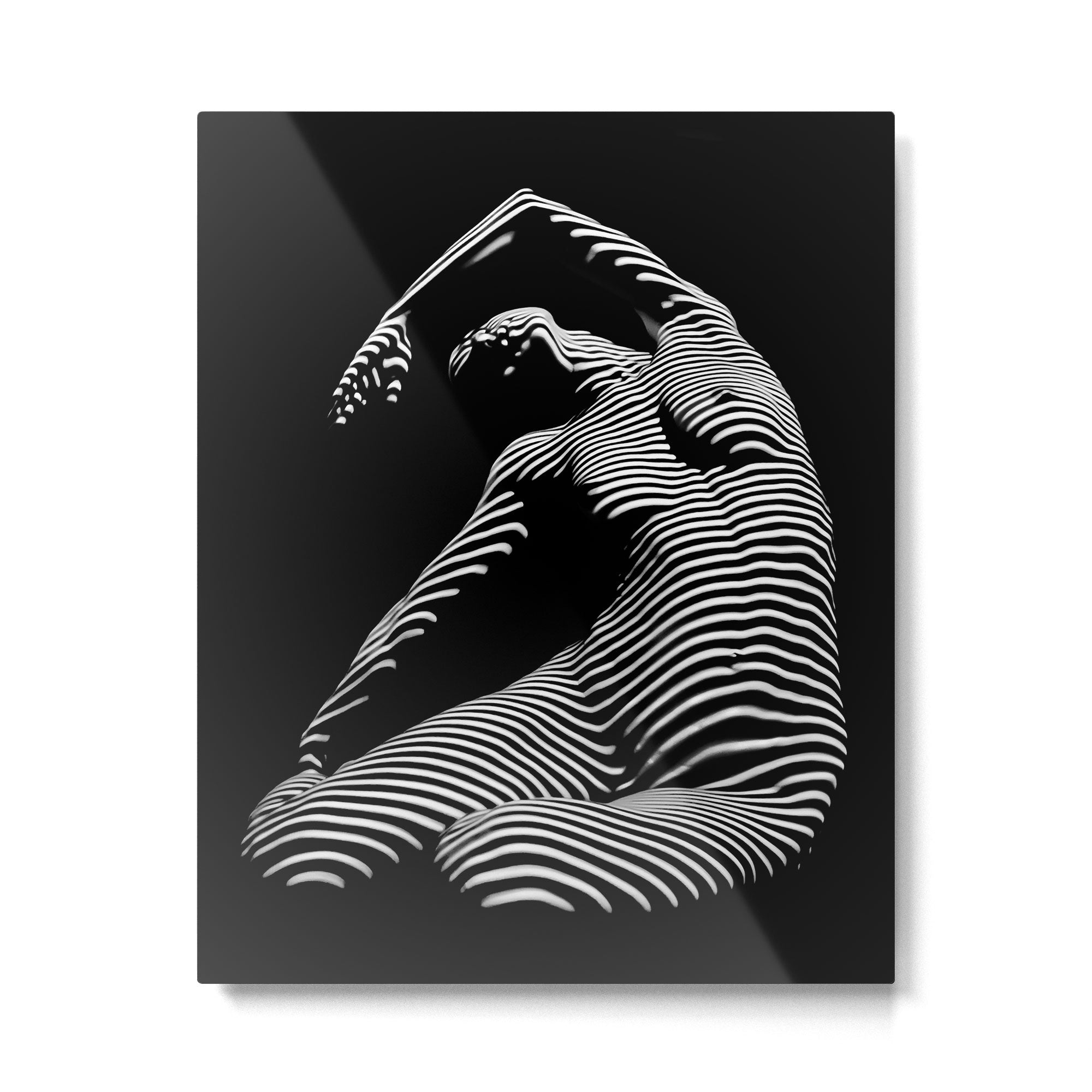 0077s-DJA Abstract Photograph of Seated Woman Striped by Light and Shade Metal Print