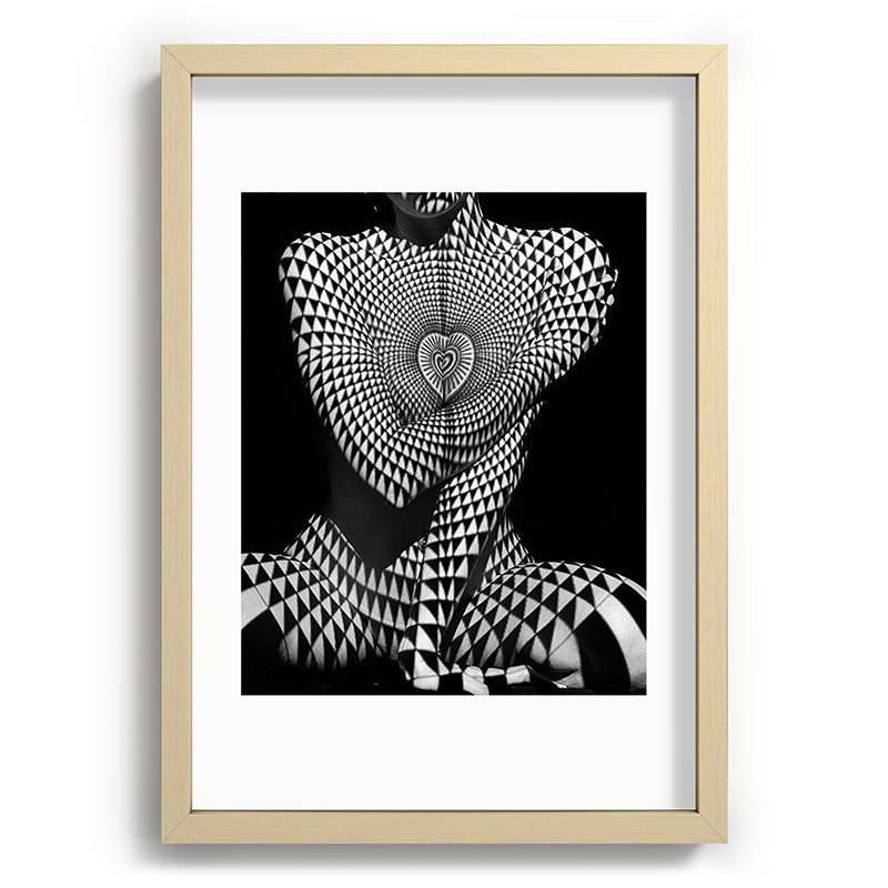 0622-JAL Heart Shape Pattern on Breasts and Nude Body Abstracted by Optical Patten Framed Art Print