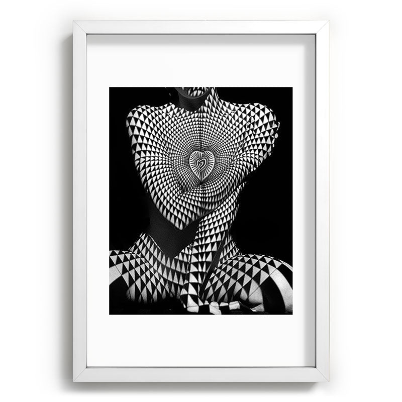 0622-JAL Heart Shape Pattern on Breasts and Nude Body Abstracted by Optical Patten Framed Art Print