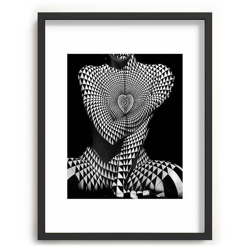 0622-JAL Heart Shape Pattern on Breasts and Nude Body Abstracted by Optical Patten Framed Art Print
