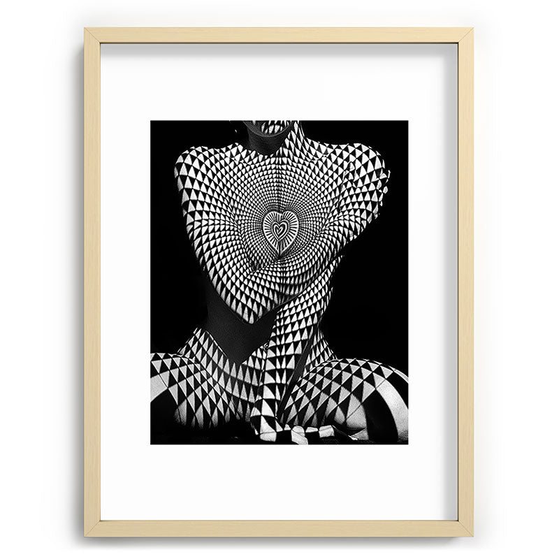 0622-JAL Heart Shape Pattern on Breasts and Nude Body Abstracted by Optical Patten Framed Art Print