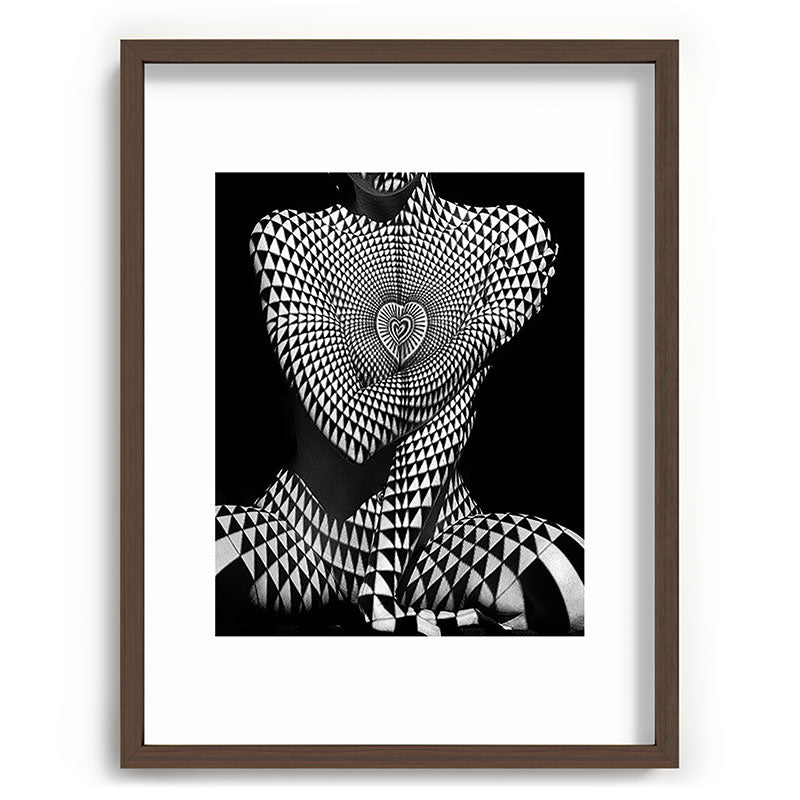 0622-JAL Heart Shape Pattern on Breasts and Nude Body Abstracted by Optical Patten Framed Art Print