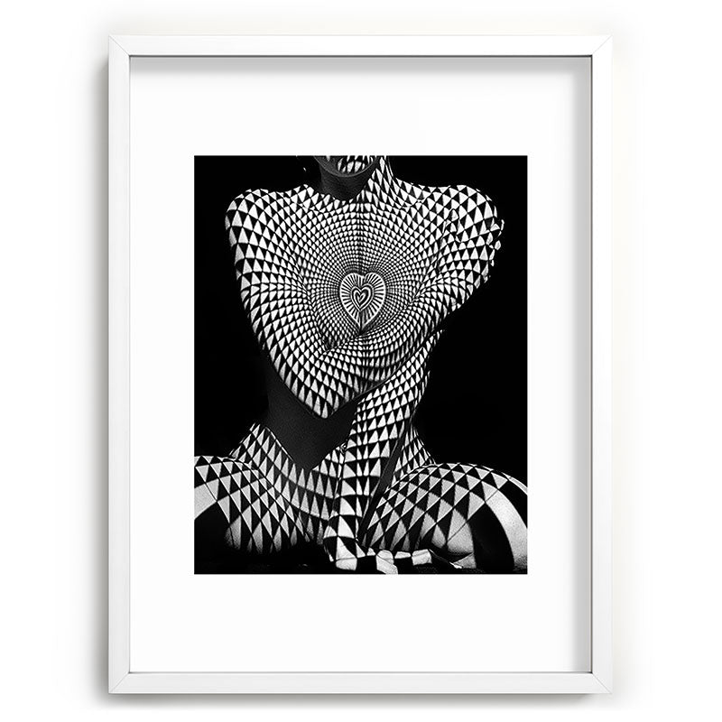 0622-JAL Heart Shape Pattern on Breasts and Nude Body Abstracted by Optical Patten Framed Art Print